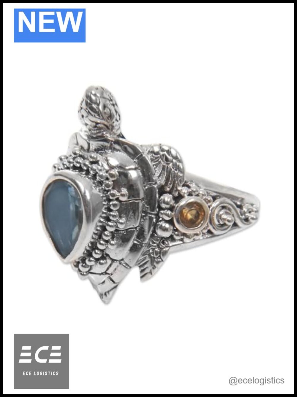 Multi Gemstone Cocktail Ring 925 Sterling Silver Turtle Bezel Pear